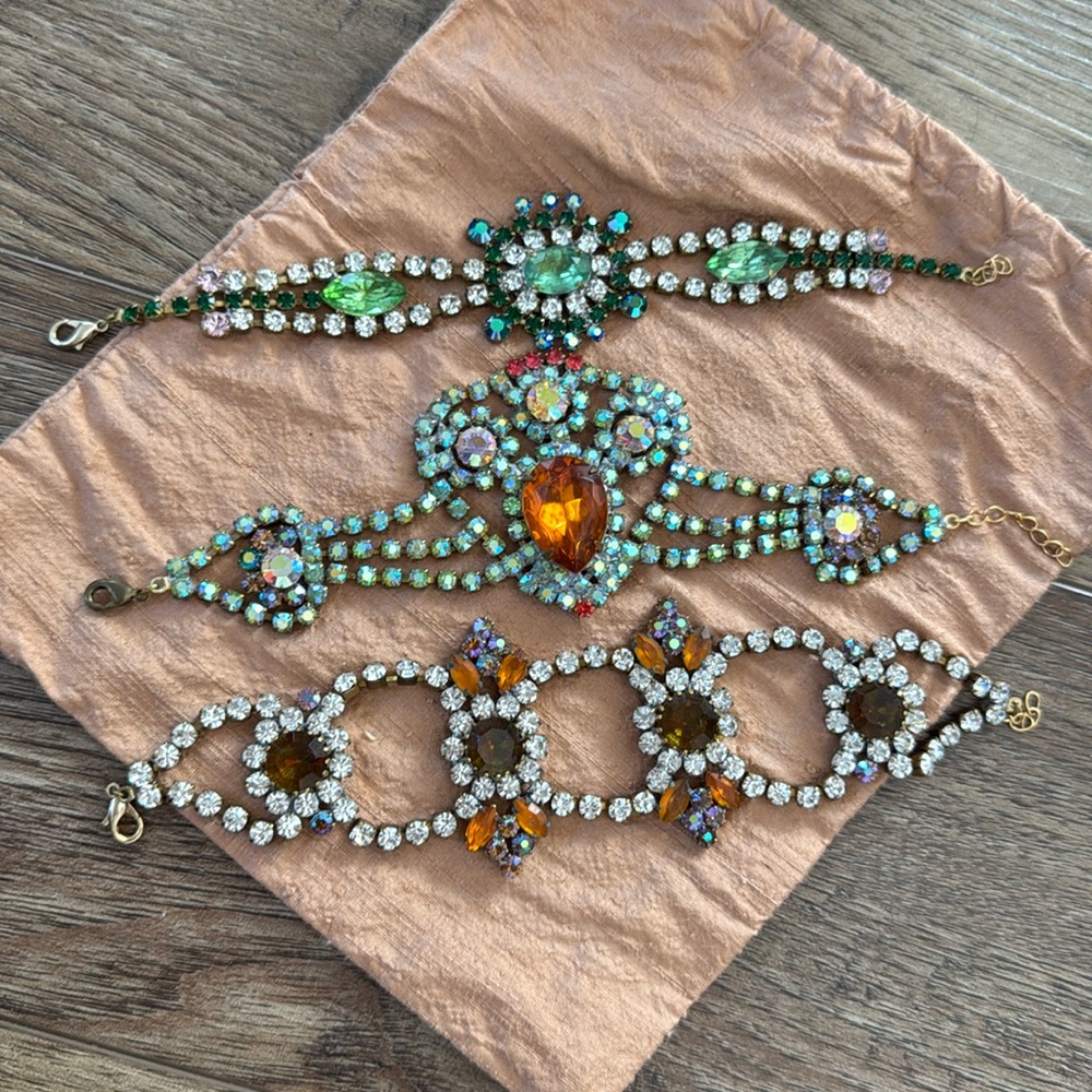 Set of THREE vintage 1960s Austrian Crystal Deco Glam Bracelets